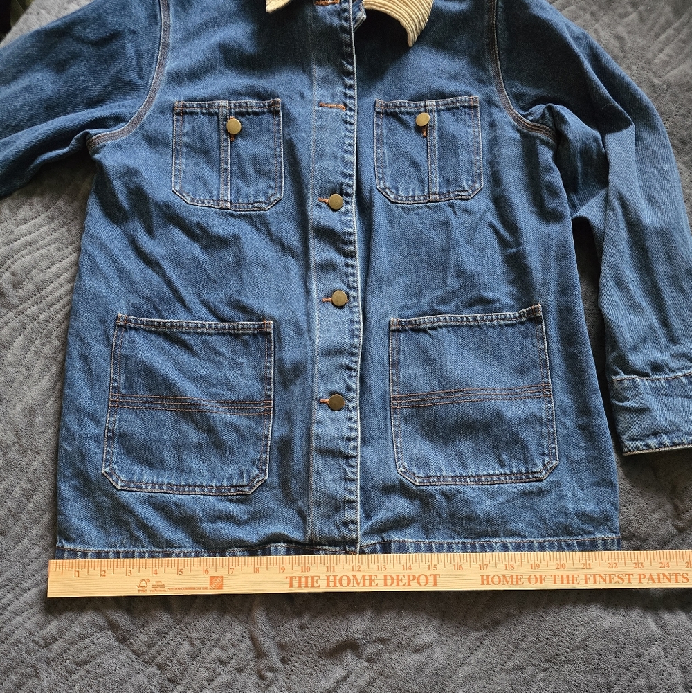 VINTAGE 90s Outbrook CHORE/BARNCOAT Blue Denim Corduroy  Utility Jacket L - Picture 10 of 14
